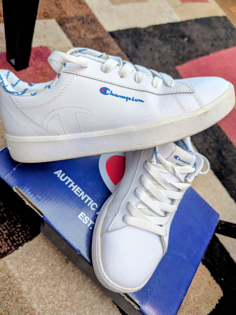 Women's Champion White Sneakers with Blue Logo Accent